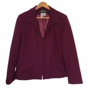 SAG HARBOR Blazer Burgundy Wine Purple Wool Jacket Cardigan Coat Zip Front Sz 18